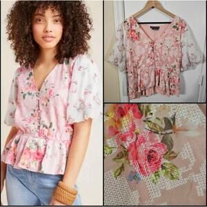 Anthropologie Hemant & Nandita Amour Floral Lace Blouse XL Cottagecore Prairie